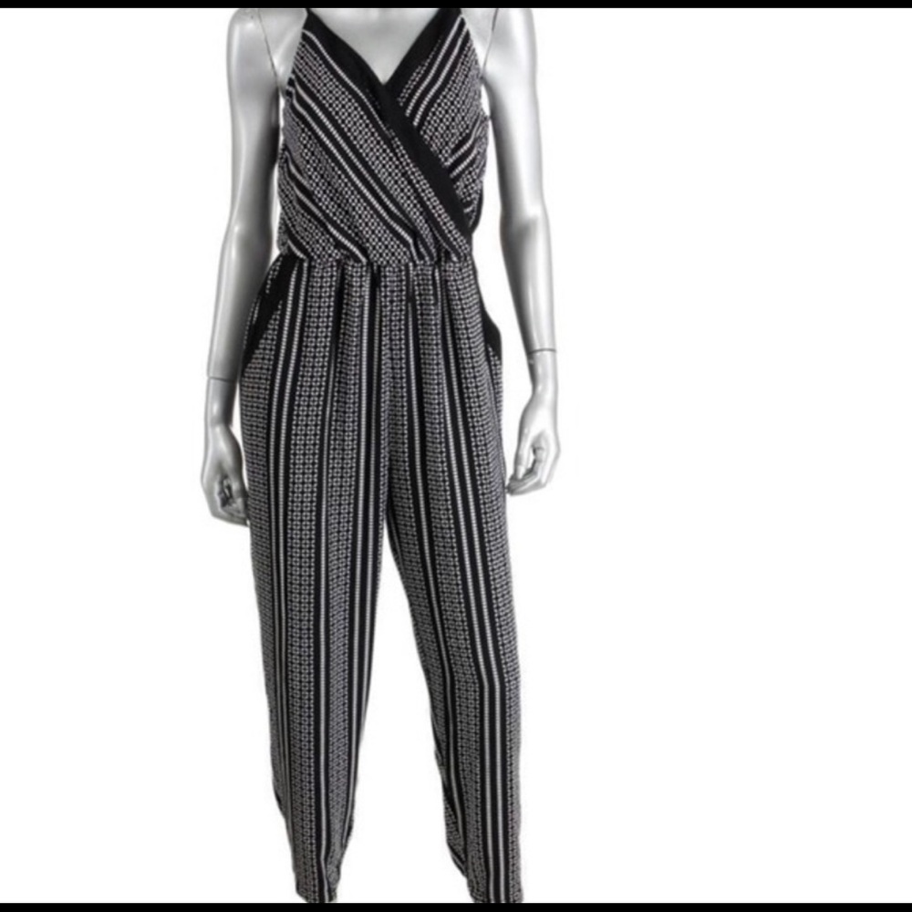 Bar III Black Sleeveless Printed Jumpsuit